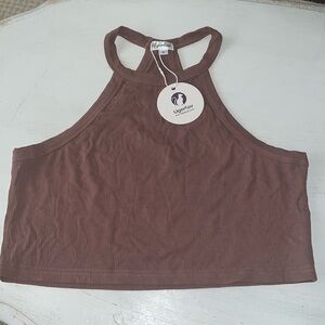NWT Ugerlov Ribbed Racerback Crop Top Mauve Brown Cotton Blend